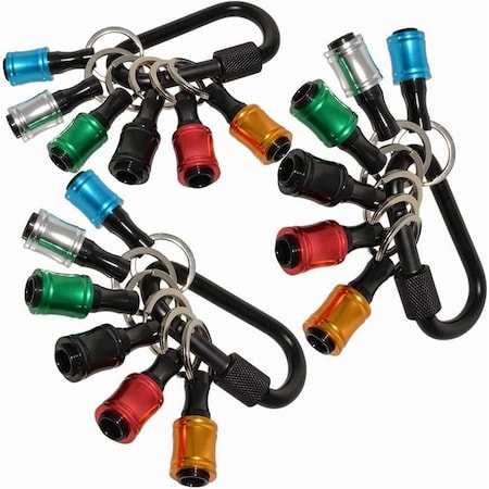 Florida Tools Bit Holder Caddy 6 Piece 1/4 inch Hex Shank Bit Holder Aluminum With  Locking Carabiner, 3PK FT-BITCADDY-3